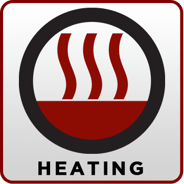 A red and white heating sign with the word " heating " underneath it.